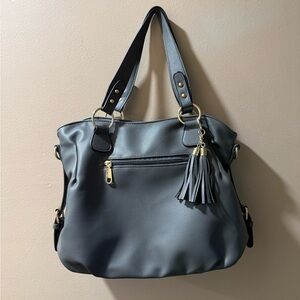 Chic Gray Shoulder Bag with Tassel Accent